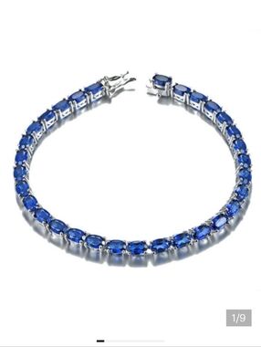 🆕️ Simulated Sapphire Colour Diamond Tennis Bracelet in Silvertone  35.00 ctw